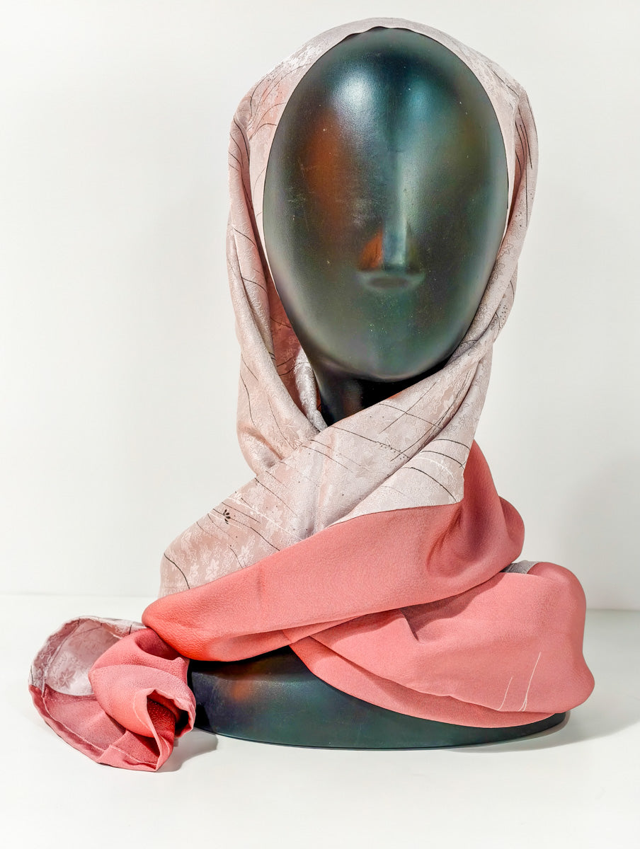 Pink Peach Geometric Nature Silk Kimono x Hijab